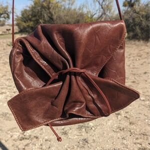 Vintage Carlos Falchi Leather Butterfly Bag Cross Body Shoulder Purse Brown Boho